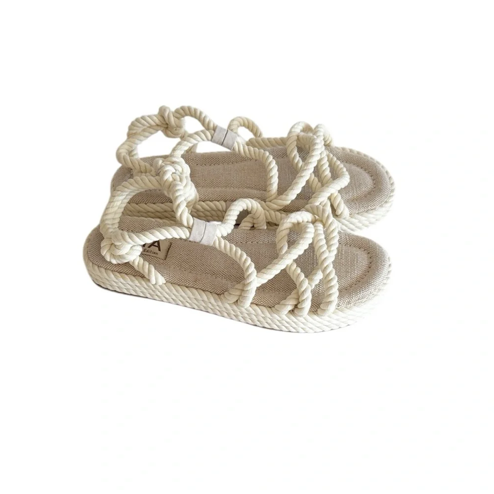 MIA Marquez Strappy Twisted Rope Boho Off-White Platform Sandals size 9